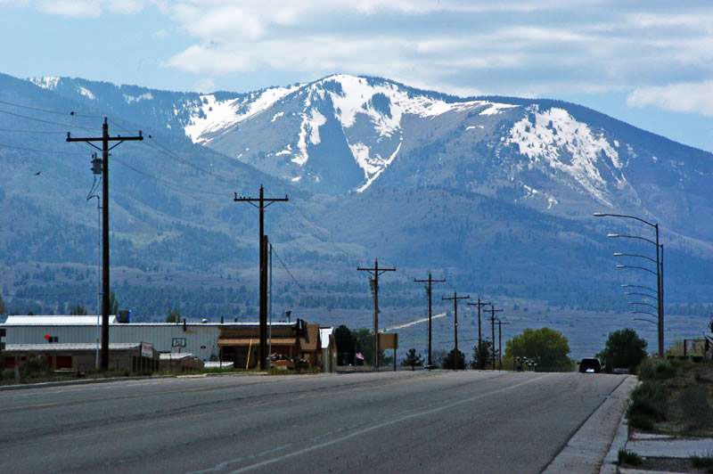 The town of Monticello, Utah with one of the day's big mountains in the background.