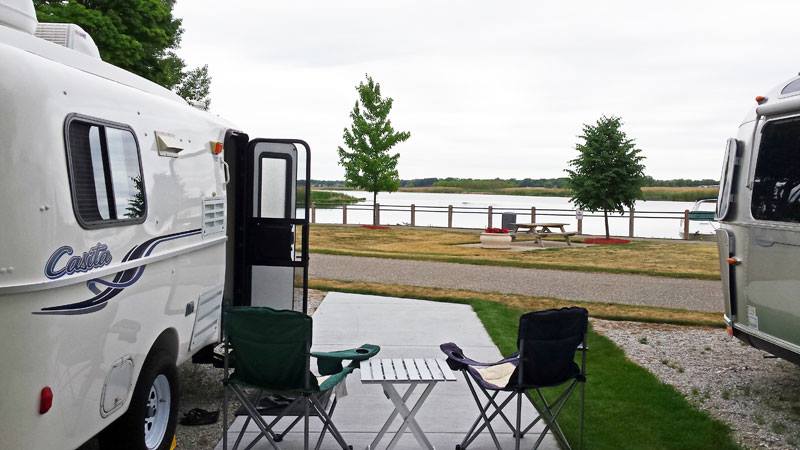 Things are squeezed in a bit at the campground, but our morning coffee view is great!