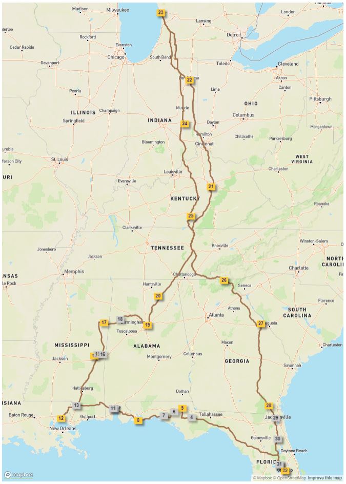 Route for our Summer 2019 trip