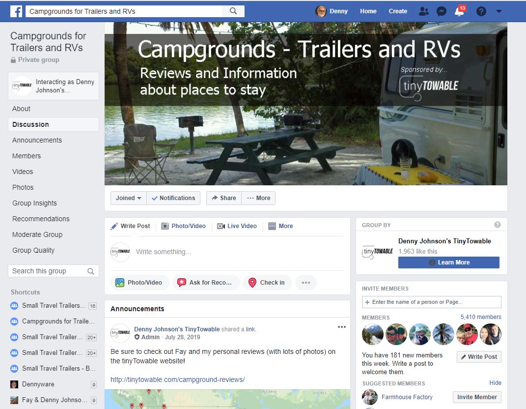 Facebook Campgrounds - Trailers and RVs