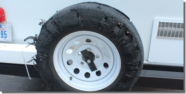 Blown out Small Travel Trailer Tire